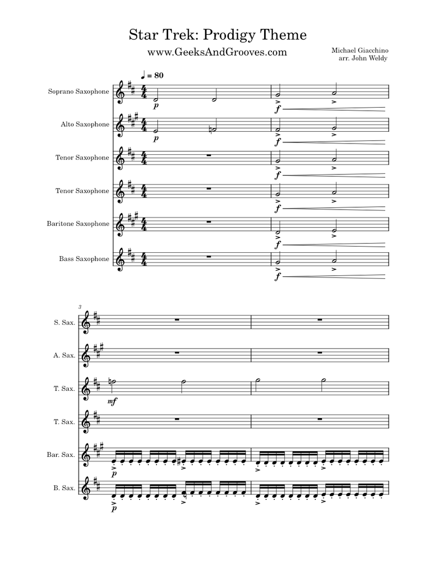 Star Trek: Prodigy Theme – Michael Giacchino Sheet Music for Saxophone ...