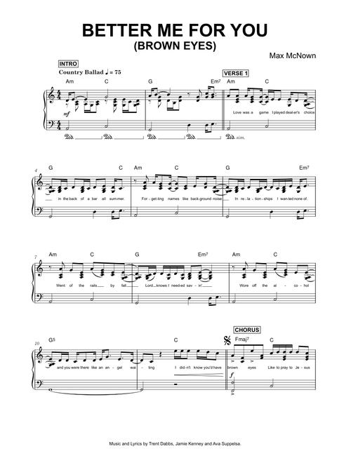 Better Me For You (Brown Eyes) - Max McNown (Piano)