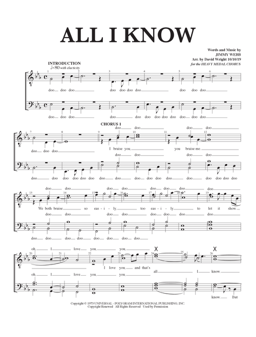 All I Know (Arr. David Wright) - Jimmy Webb (Choral, SATB)