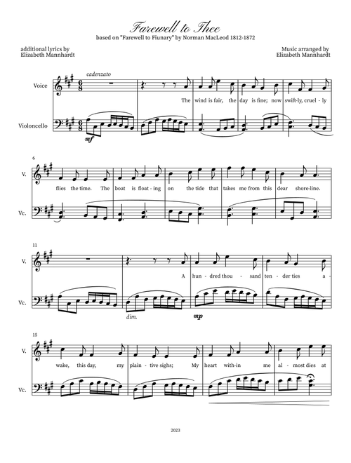 Farewell to Thee - Elizabeth Mannhardt (Instrumental Solo)