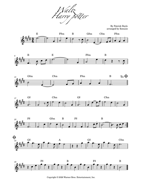 Potter Waltz (Arr. Lkmusic) - Ost (Original Soundtrack) (Clarinet Solo)