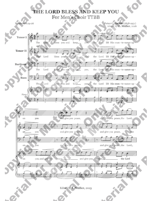 The Lord Bless You and Keep You - Peter C. Lutkin - For Men's Choir (Arr. L. Müller) - Peter C Lutkin (Choral, TTBB)