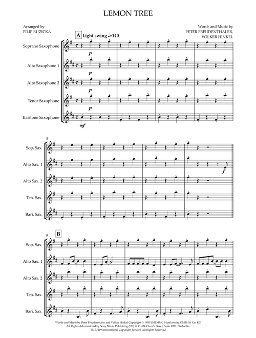 Lemon Tree (Arr. Filip Růžička) - Fool'S Garden (Woodwind Ensemble)