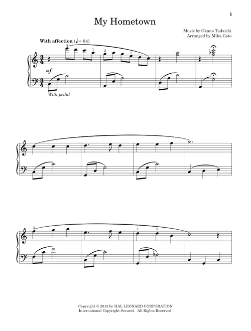 My Hometown (arr. Mika Goto) - Okano Tadaichi (Educational Piano)