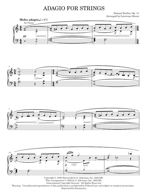 Adagio for Strings - Samuel Barber (Piano Solo)