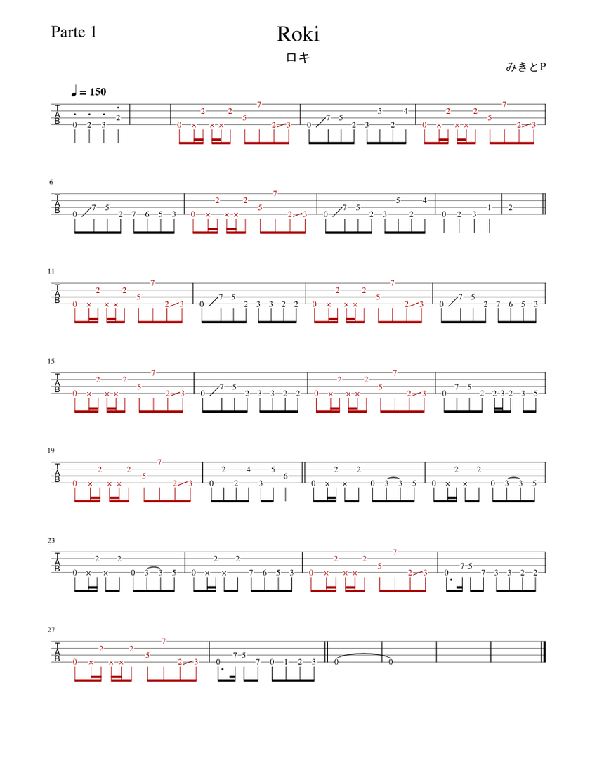 Roki Bass Sheet Music and Tab for Bass guitar (Solo