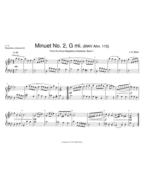 Minuet In G Minor Bwv Anh 115 – Johann Sebastian Bach