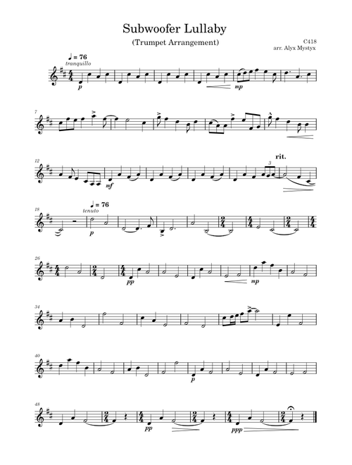 Subwoofer Lullaby – C418 C418 Subwoofer Lullaby - Trumpet Arrangement