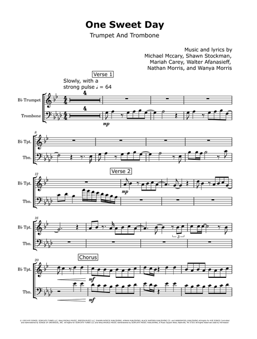 One Sweet Day (Arr. David Lartey) - Mariah Carey And Boyz Ii Men (Instrumental Duet)