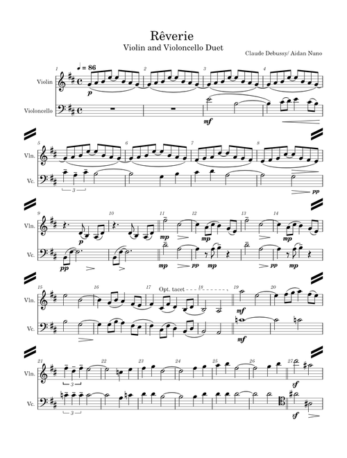 Reverie  – Claude Debussy Reverie (Dmaj) – Violin and Violoncello Duet