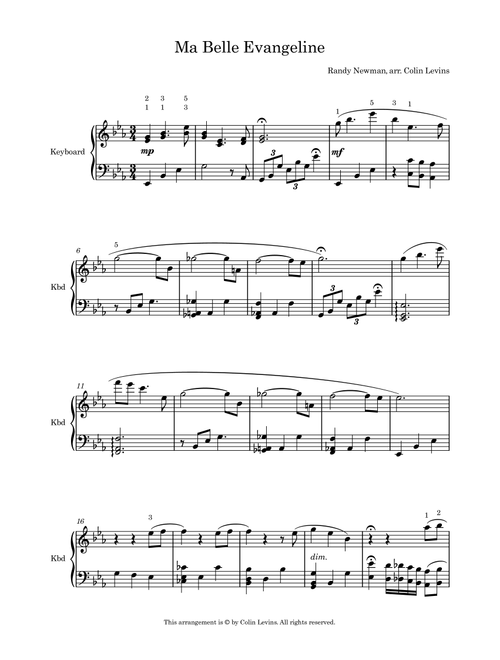 Ma Belle Evangeline (Arr. Colin Levins) - Randy Newman (Piano Solo)