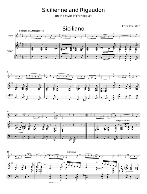 Sicilienne and Rigaudon in the Style of Francoeur - Fritz Kreisler