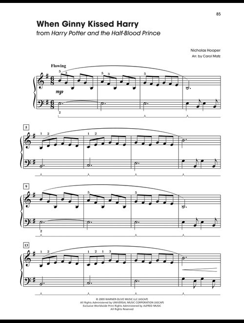 When Ginny Kissed Harry (from Harry Potter And The Half-Blood Prince) (arr. Carol Matz) - Nicholas Hooper (Big Note Piano)