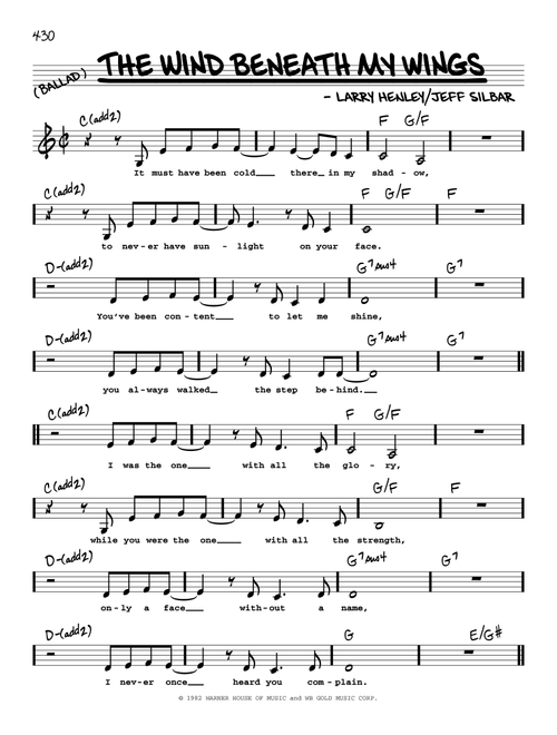 The Wind Beneath My Wings (Low Voice) - Bette Midler (Real Book - Melody-Chords-Lyrics)