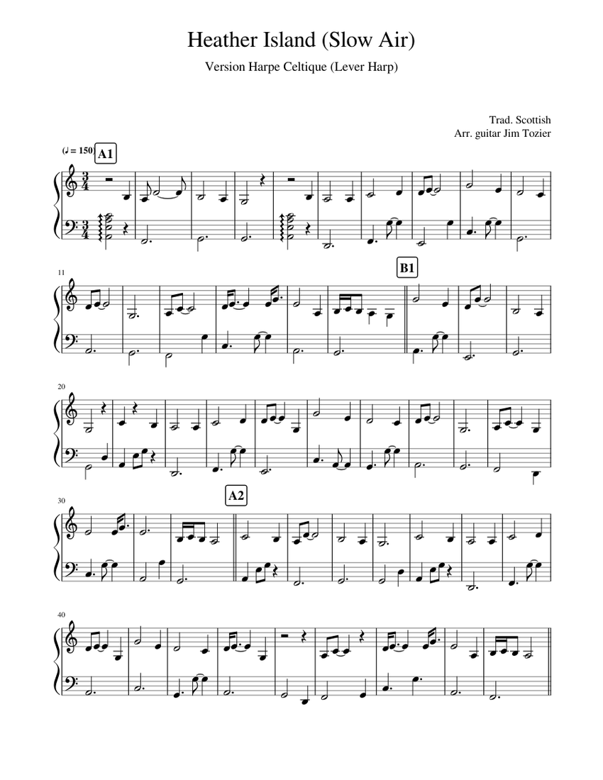 Heather Island Trad. (Scotland) Arr. Jim Tozier Celtic Harp Sheet