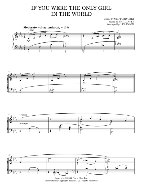 If You Were The Only Girl In The World - Clifford Grey (Piano Solo)
