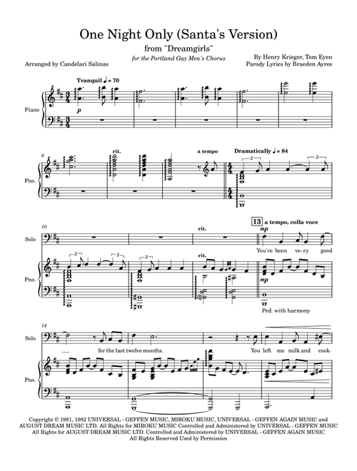 One Night Only (Arr. Candelari Salinas) - Various Artists (Choral, TTBB divisi)