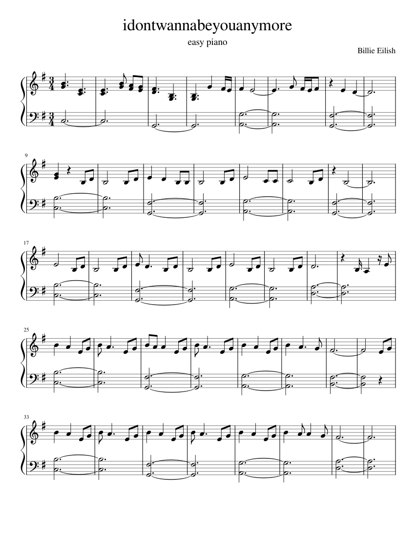 Idontwannabeyouanymore Billie Eilish Sheet music for Piano (Solo