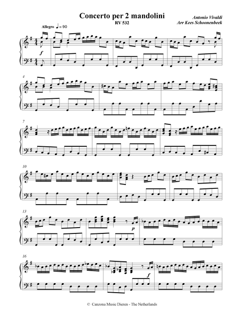 Concerto per 2 mandolini. (Arr. Kees Schoonenbeek) - Antonio Vivaldi (Piano Solo)