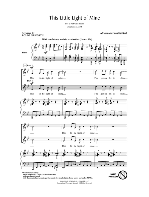 This Little Light Of Mine (arr. Rollo Dilworth) - African-American Spiritual (Choral, 2-Part)