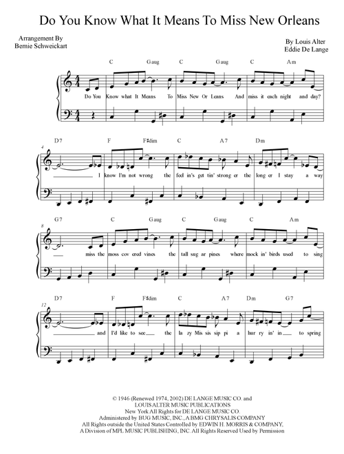 Do You Know What It Means To Miss New Orleans (Arr. Bernie Schweickart) - Eddie De Lange, Louis Alter (Piano-Vocal-Guitar (Piano Accompaniment))