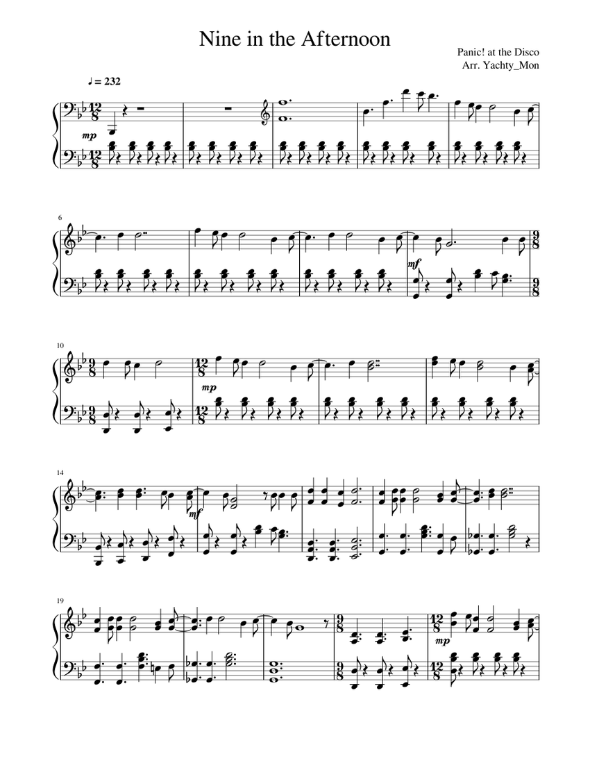 Nine In The Afternoon Piano Sheet Music