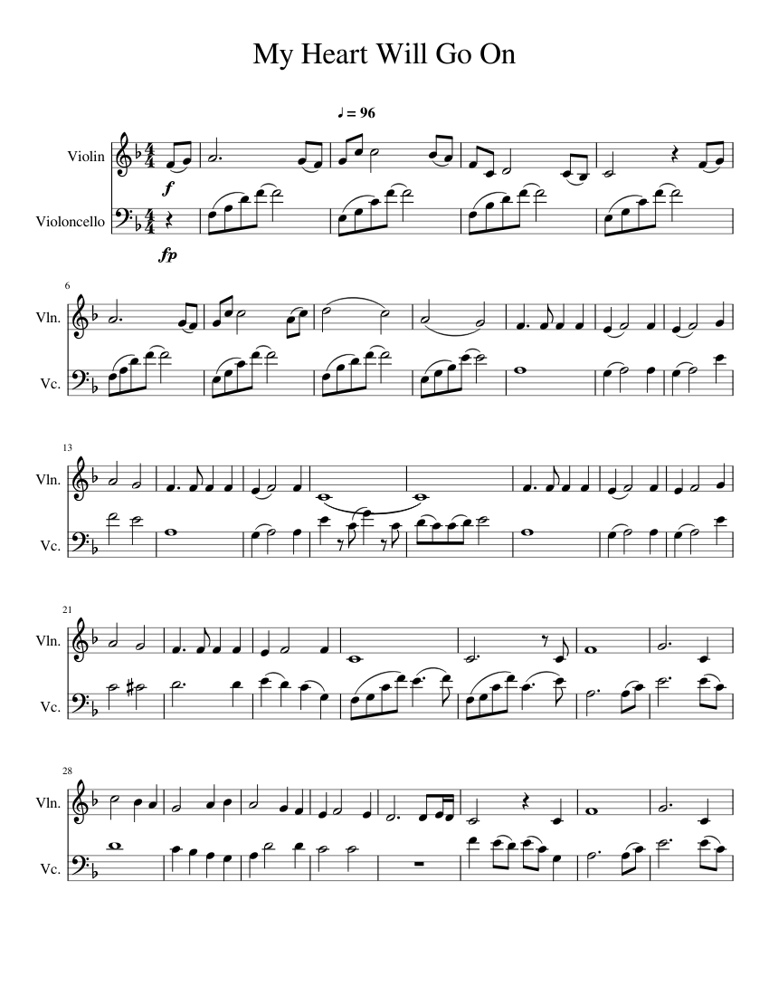 My Heart Will Go On Cello and Violin Sheet music for Violin, Cello (String  Duet) 