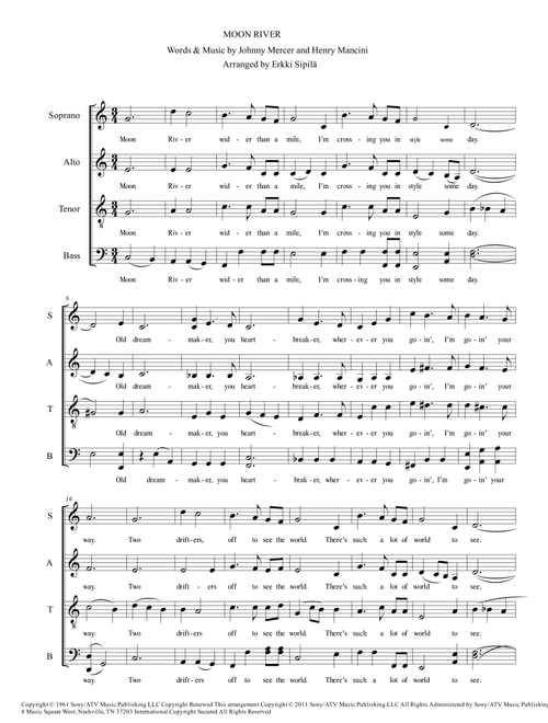 Moon River (Arr. Erkki Sipilä) - Andy Williams (Choral, SATB)