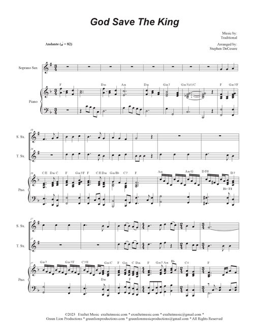 God Save The King (Duet for Soprano and Tenor Saxophone) (Arr. Stephen DeCesare) (Saxophone Duet)