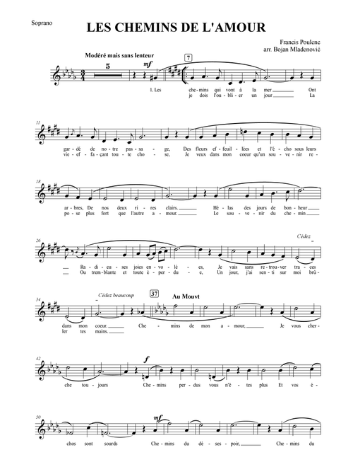 Les Chemins de l'amour - Lead sheet - Melody and Lyrics (Arr. Bojan Mladenović) - Francis Poulenc (Lead Sheet - Fake Book)