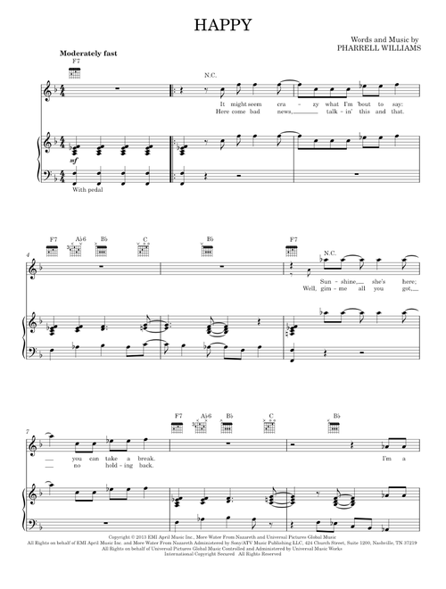 Happy - Pharrell, Pharrell Williams (Piano-Vocal-Guitar)