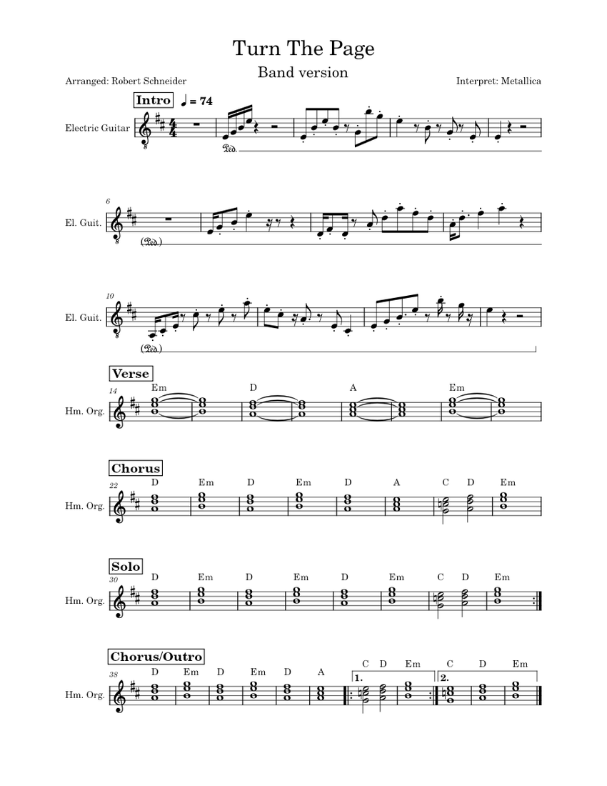Turn The Page – Metallica Bob Seger Sheet Music with Chords for