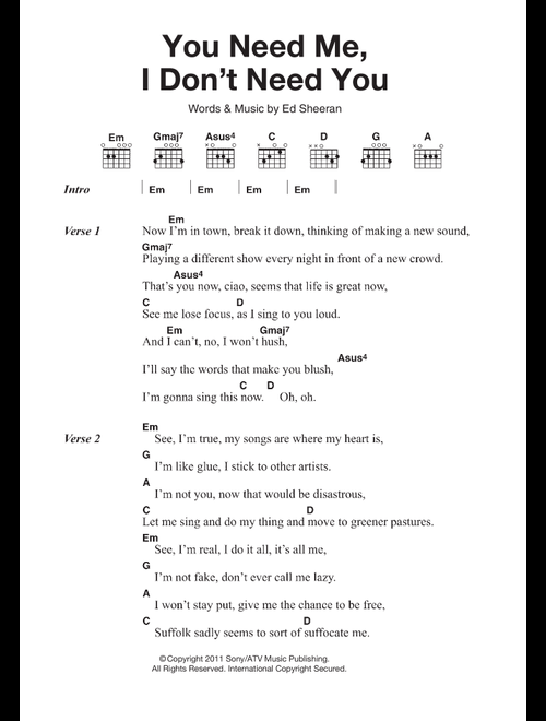 You Need Me, I Don't Need You - Ed Sheeran (Guitar Chords-Lyrics)