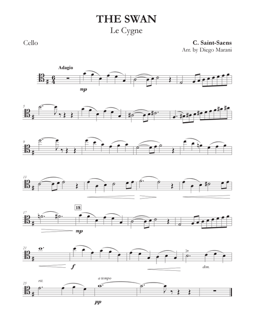 The Swan from "The Carnival of the Animals" for Cello and Piano (Arr. Diego Marani) - Camille Saint-Saens (Cello and Piano)