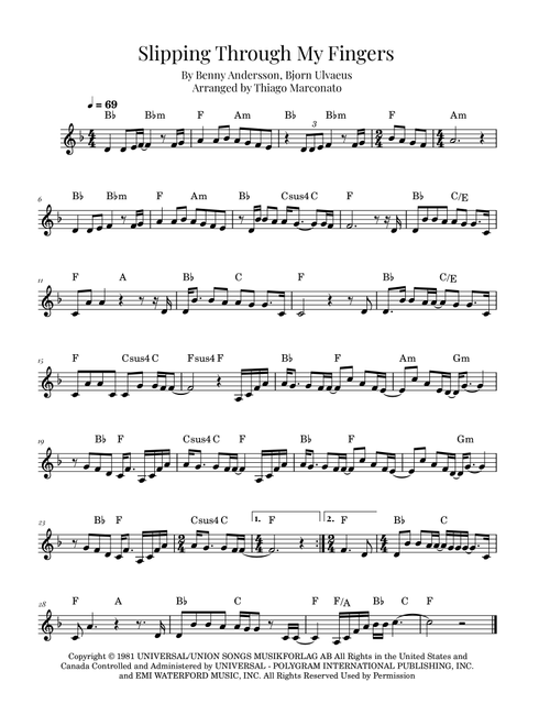 Slipping Through My Fingers (Arr. Thiago Marconato) - ABBA (Lead Sheet - Fake Book)