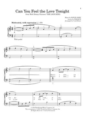 Can You Feel the Love Tonight - The Lion King Sheet Music for Piano ...