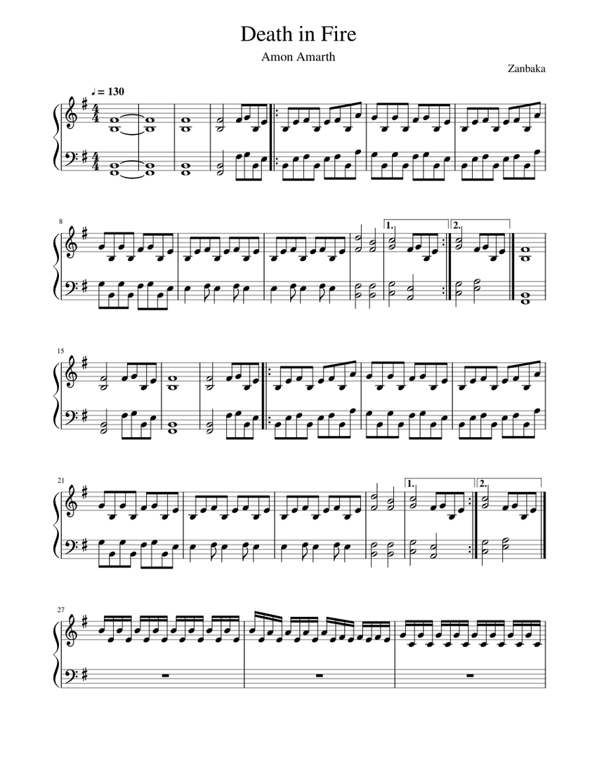 Amon Amarth - Death in Fire Sheet Music for Piano (Solo) | MuseScore.com