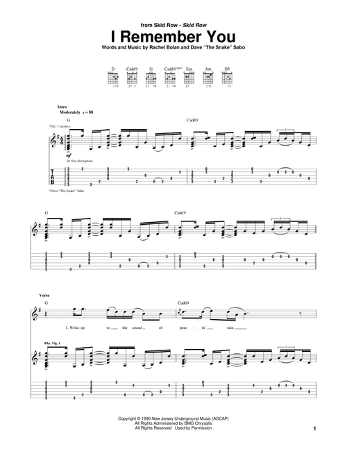 I Remember You - Skid Row (Guitar Tab)