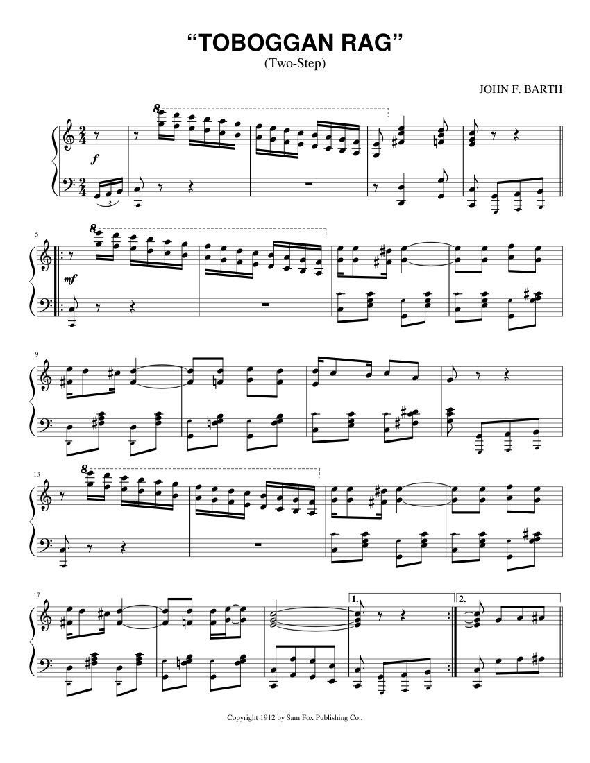 Toboggan Rag (1912) Sheet music for Piano (Solo)