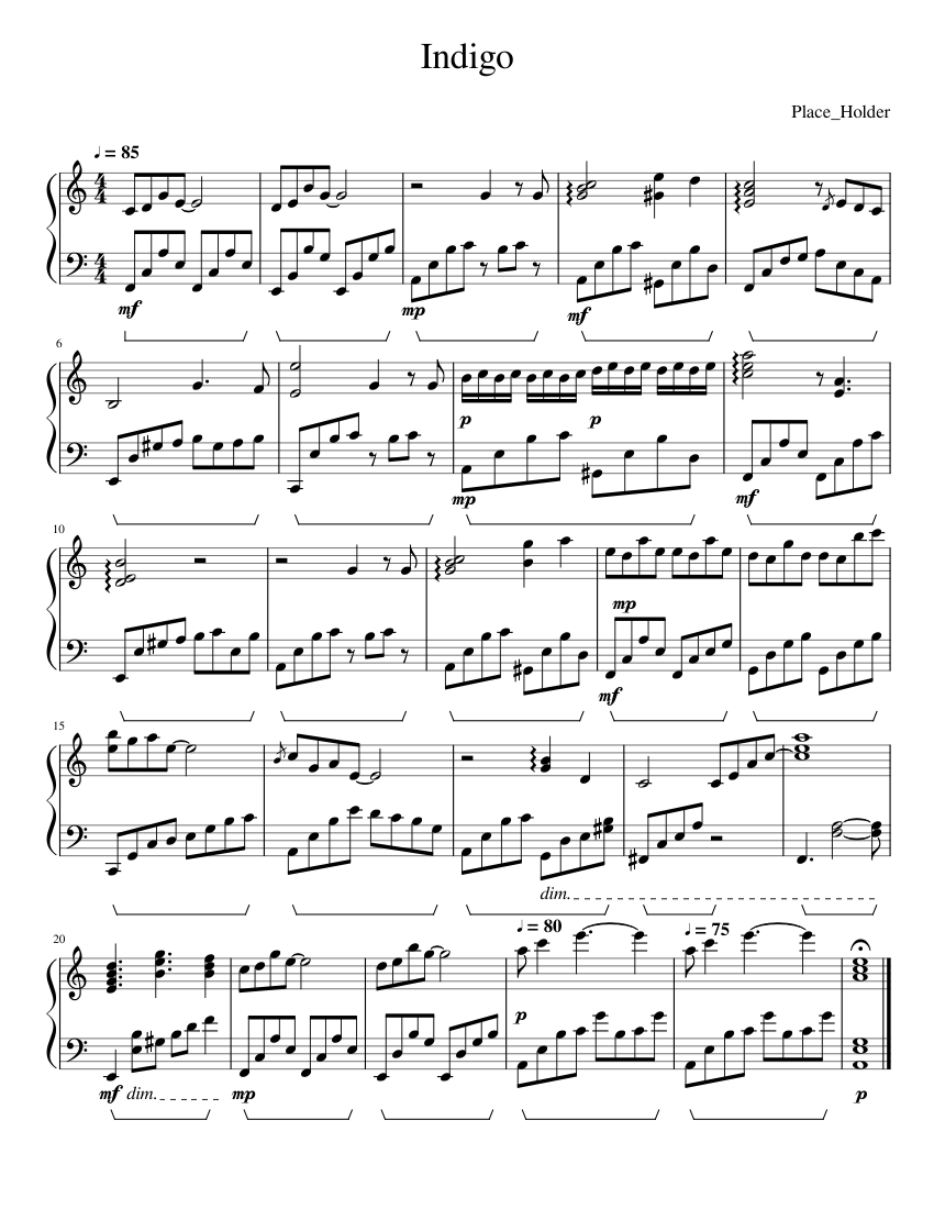 Indigo Sheet Music for Piano (Solo) | MuseScore.com