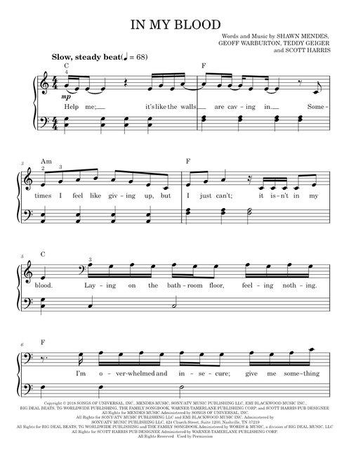 In my blood - Shawn Mendes (Easy Piano)