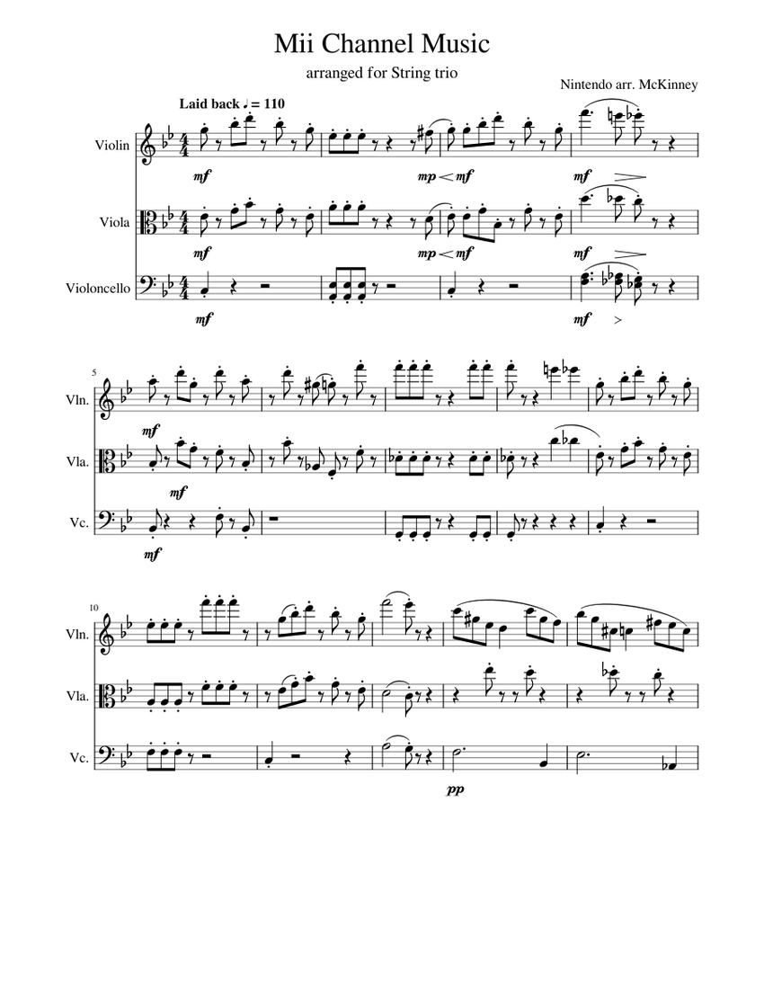 Mii Channel Music for String Trio Sheet music for Violin, Viola, Cello