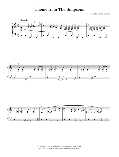 Theme From The Simpsons - Danny Elfman, TV Theme Song, The Simpsons (Easy Piano)