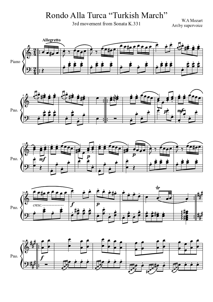 acumular modelo Circulo Rondo Alla Turca “Turkish March” Sheet music for Piano (Solo) |  Musescore.com