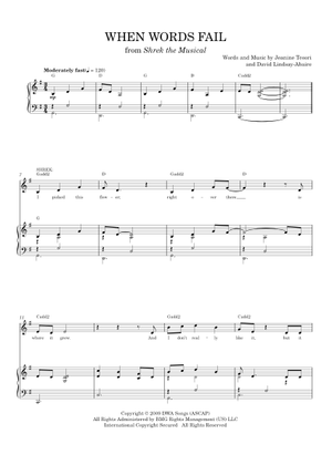 When Words Fail – Shrek The Musical Sheet Music with Chords for Piano ...