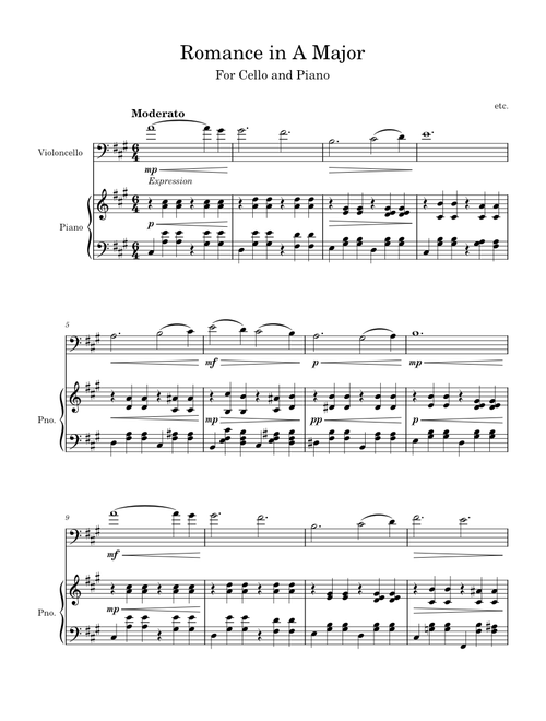 Romance for Cello and Piano in A Major by etc.
