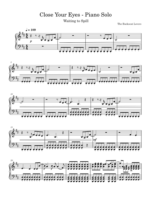 Close Your Eyes - Piano Solo