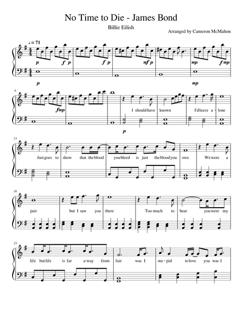 No Time to Die Piano - James Bond Theme - Billie Eilish with Lyrics