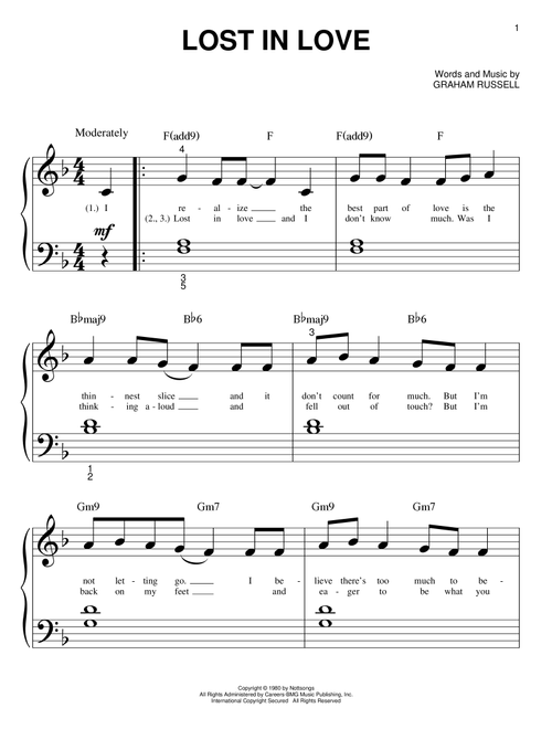 Lost In Love - Air Supply (Big Note Piano)