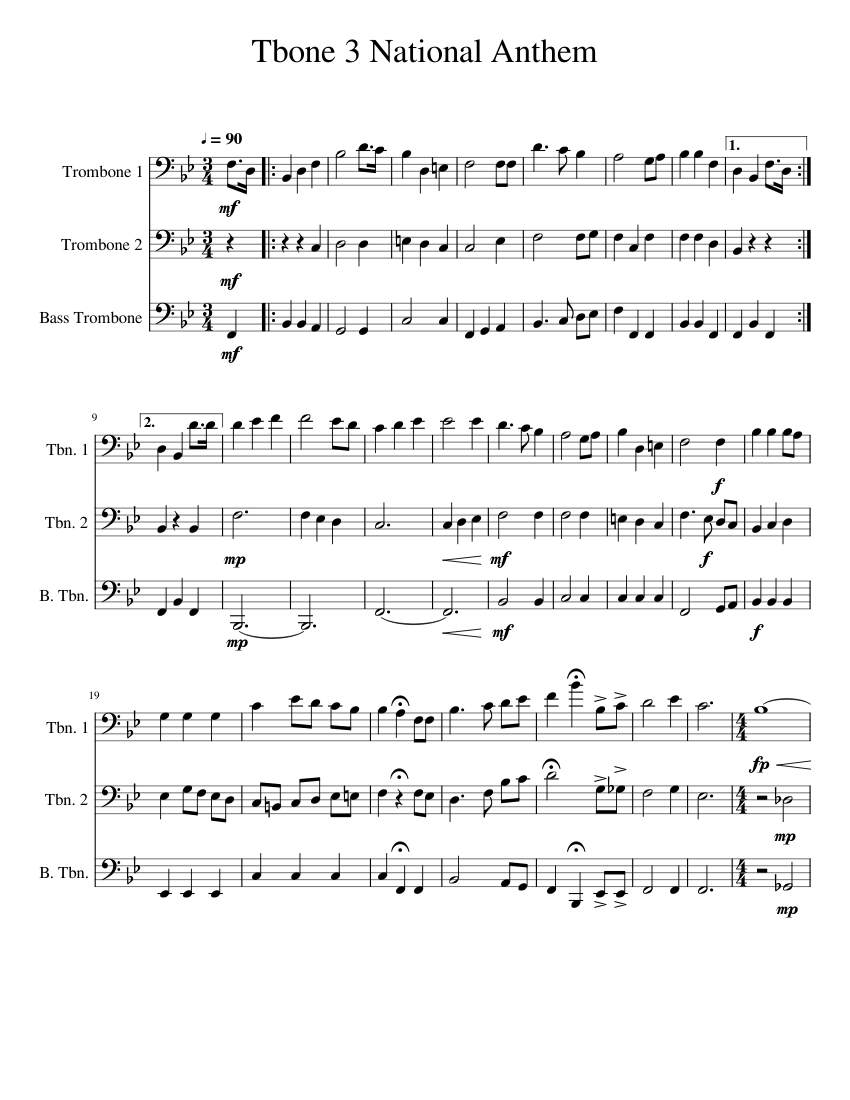 Star Spangled Banner Trombone Trio Sheet Music for Trombone, Trombone ...